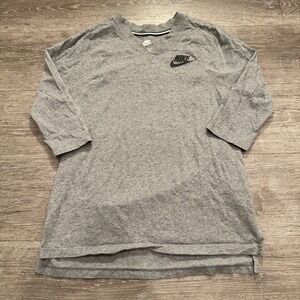 Nike Shirt Womens Small Gray Just Do‎ It 3/4 Sleeve Sport Casual Spellout Swoosh